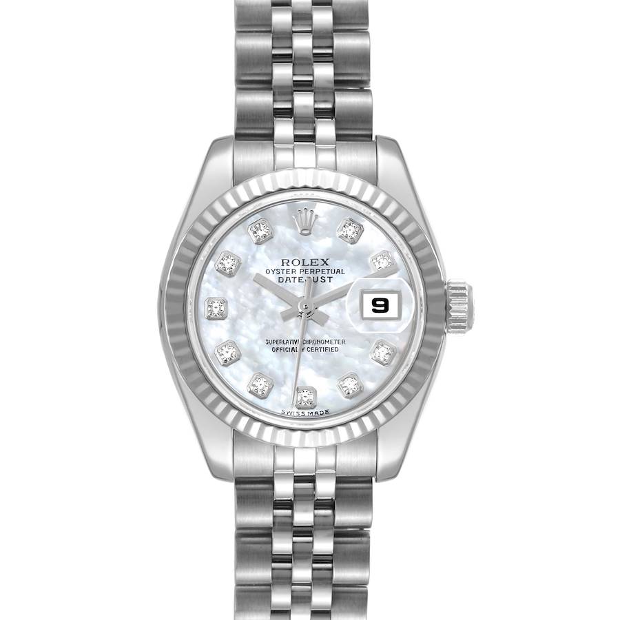 Rolex Datejust Steel White Gold Mother Of Pearl Diamond Dial Ladies Watch 179174 SwissWatchExpo