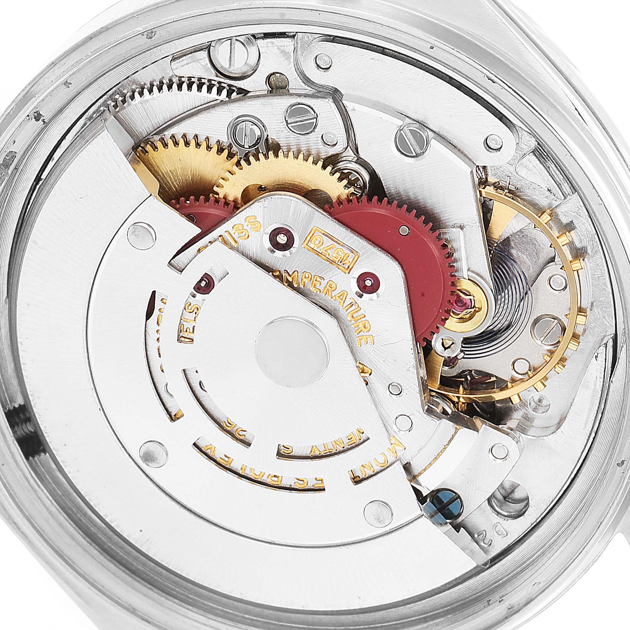 This image shows a close-up view of the movement mechanism of a Vintage Collection model by Rolex.