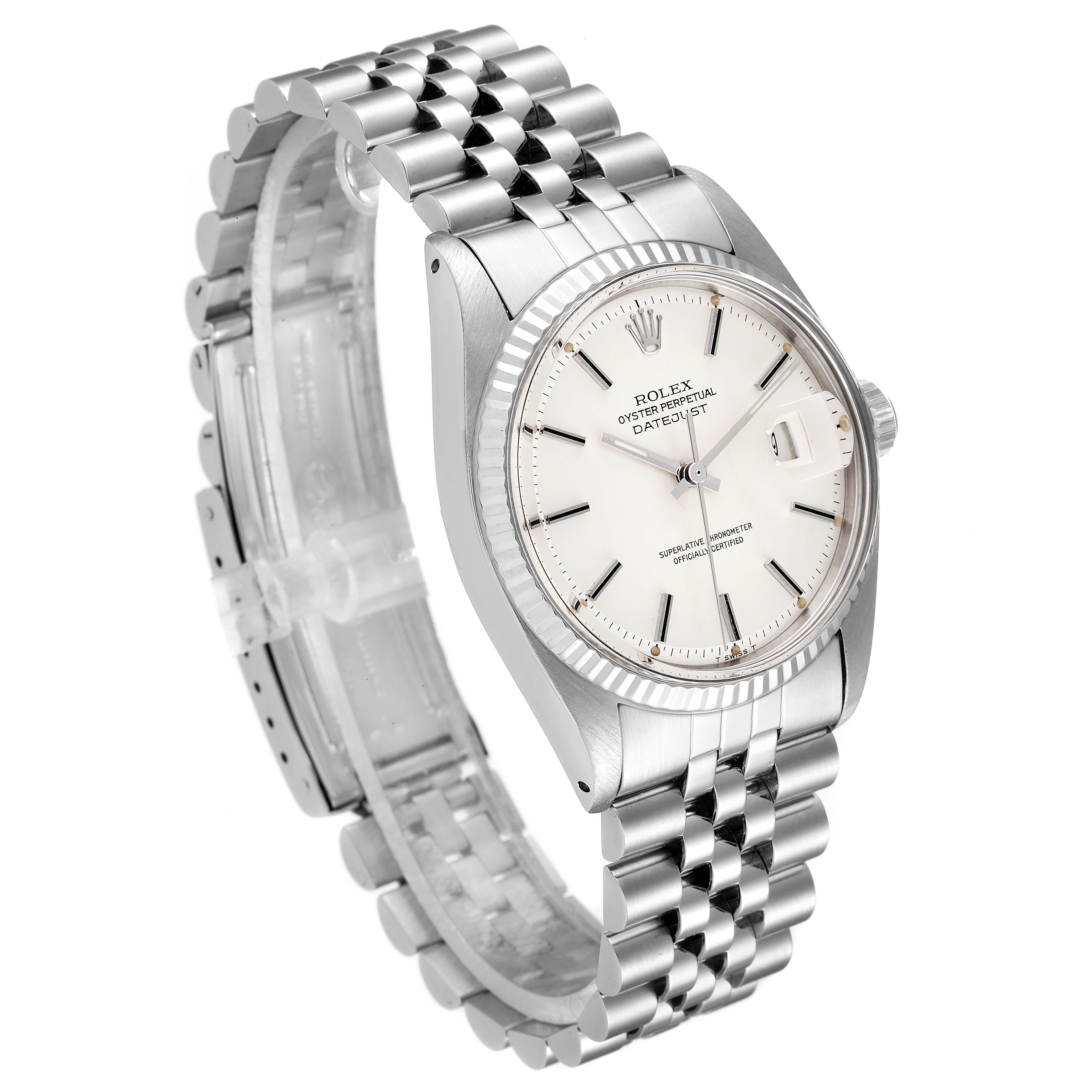 The photo shows the Rolex Vintage Collection 1601 Men's Stainless Steel Silver Dial 1601 Men's Stainless Steel Silver Dial watch at a slight angle, displaying its face, bezel, and metal bracelet.