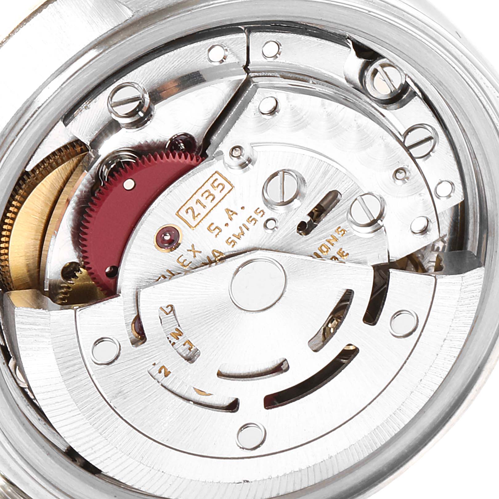 The image shows the Rolex Datejust 69174 Women's Stainless Steel Silver Dial 69174 Women's Stainless Steel Silver Dial watch's movement mechanism from a close-up, top-down angle.