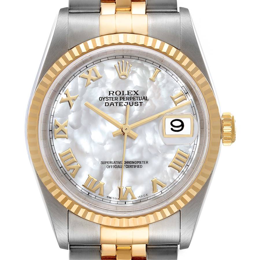 Rolex Datejust Steel Yellow Gold Mother of Pearl Dial Mens Watch 16233 SwissWatchExpo