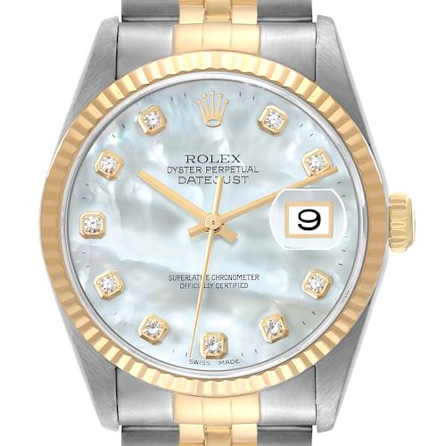 Photo of NOT FOR SALE Rolex Datejust Steel Yellow Gold Mother of Pearl Diamond Dial Mens Watch 16233 PARTIAL PAYMENT
