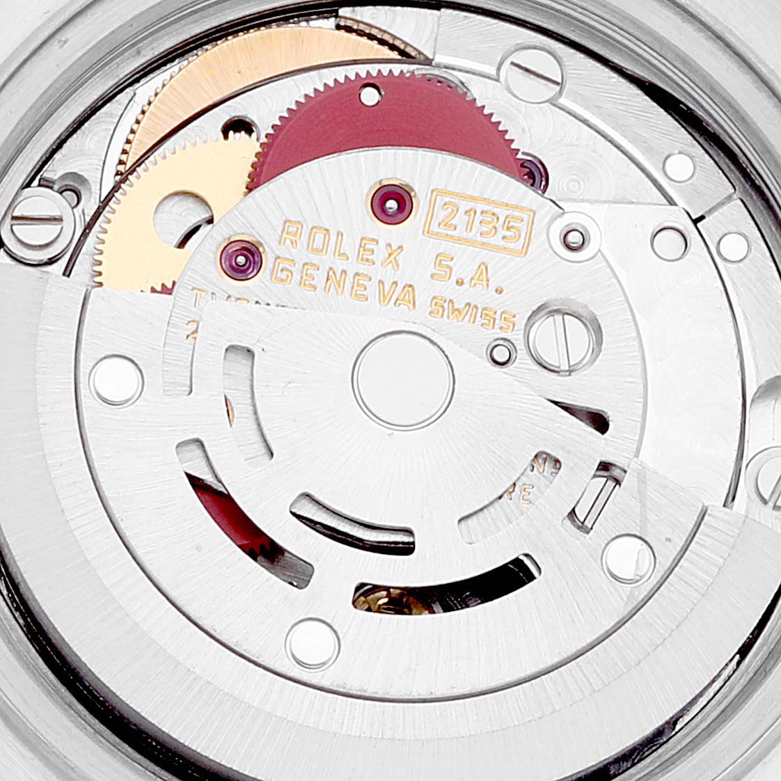 This image shows the internal mechanical movement of a Rolex Datejust 69173 Women's Steel and Gold (two tone) White Dial 69173 Women's Steel and Gold (two tone) White Dial watch from a top-down angle.