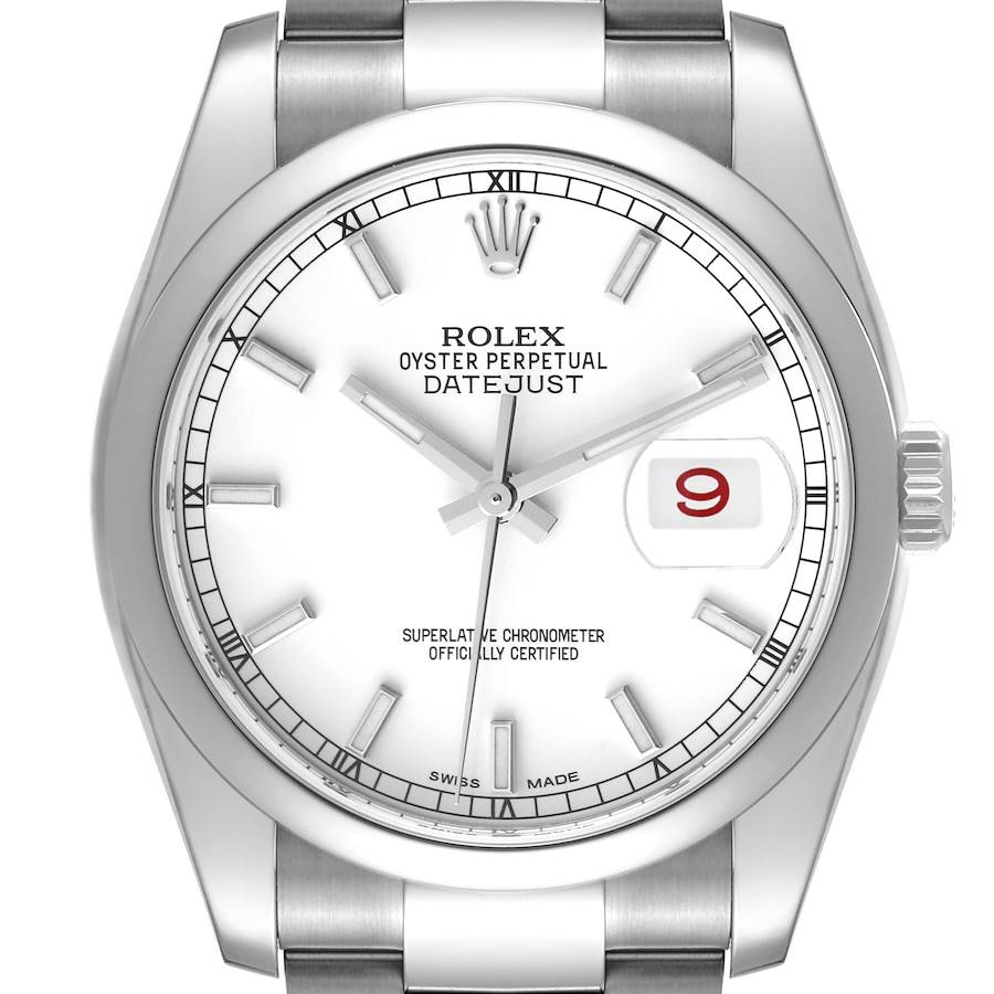 Rolex Datejust White Dial Oyster Bracelet Steel Mens Watch 116200 Box Card SwissWatchExpo