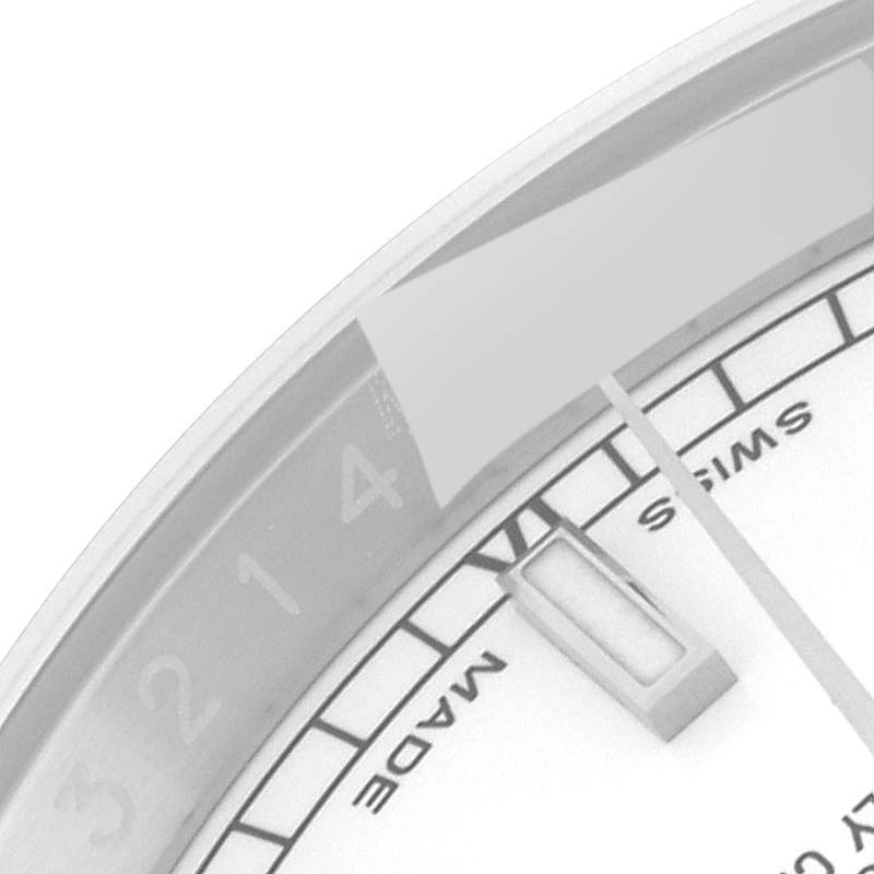 The image shows a close-up of the dial and bezel of a Rolex Datejust 116200 Men's Stainless Steel White Dial 116200 Men's Stainless Steel White Dial watch, focusing on the 4 o'clock region.