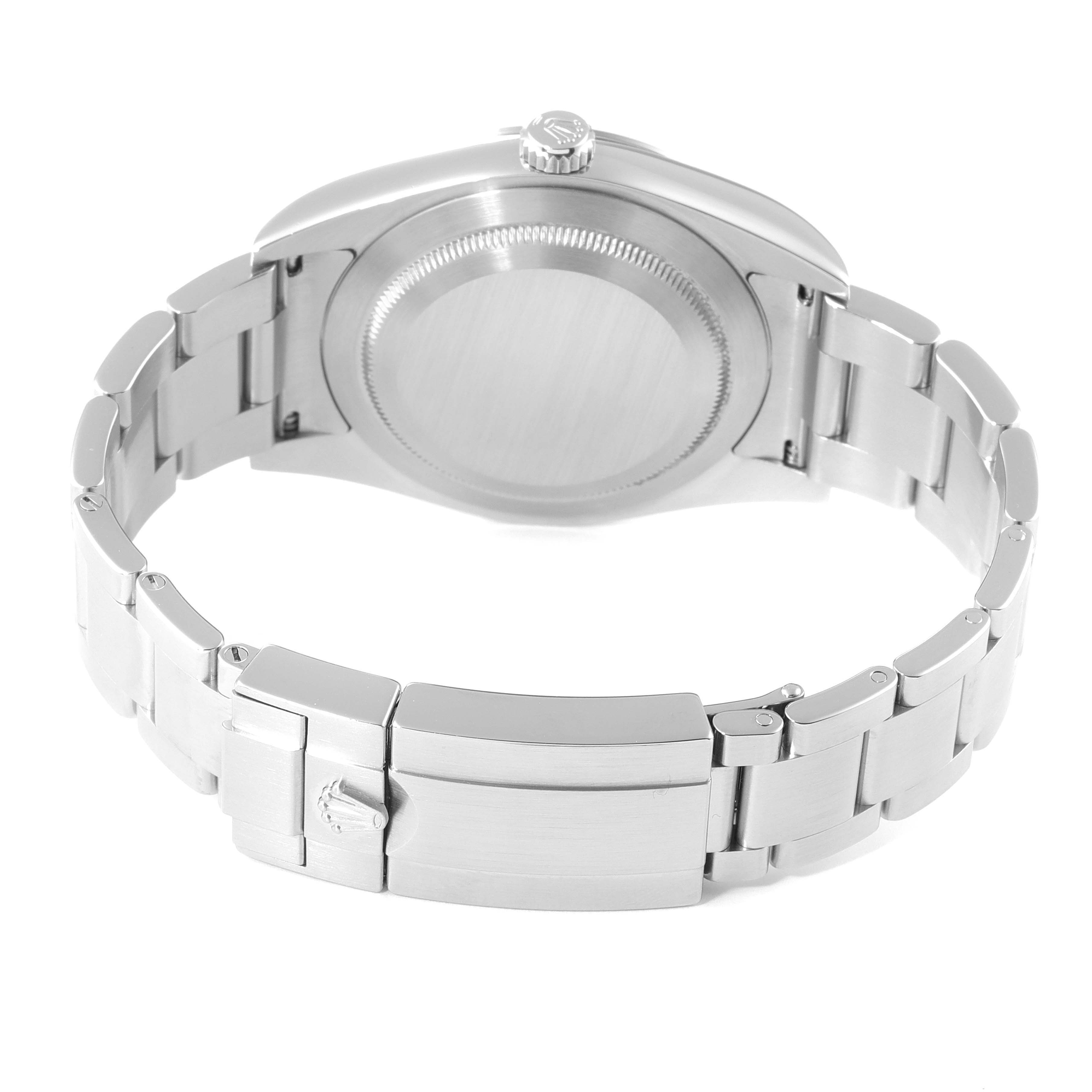 The image shows the back view of a Rolex Explorer 214270 Men's Stainless Steel Black Dial 214270 Men's Stainless Steel Black Dial watch, highlighting its bracelet and clasp.