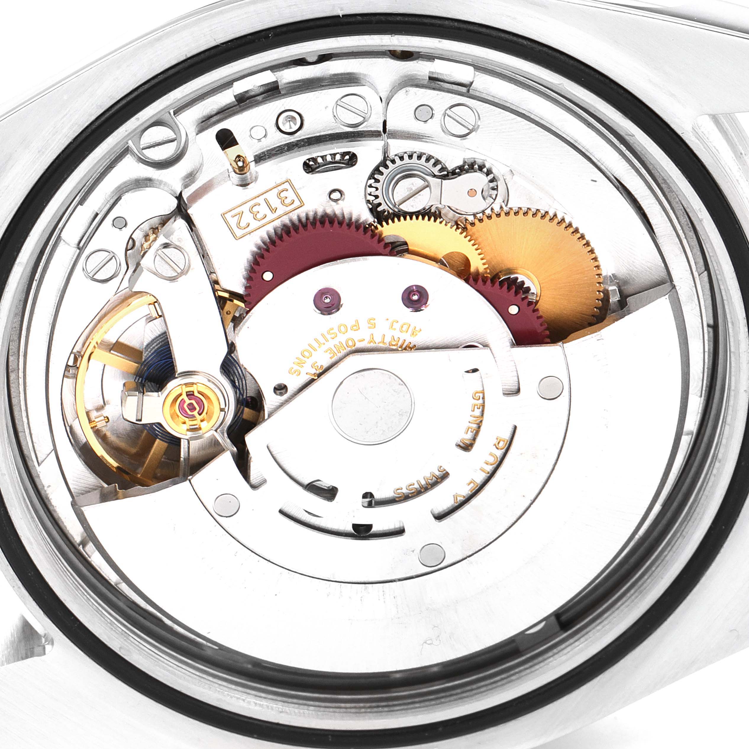 This image shows the internal movement mechanism of a Rolex Explorer 214270 Men's Stainless Steel Black Dial 214270 Men's Stainless Steel Black Dial watch, viewed from the back.