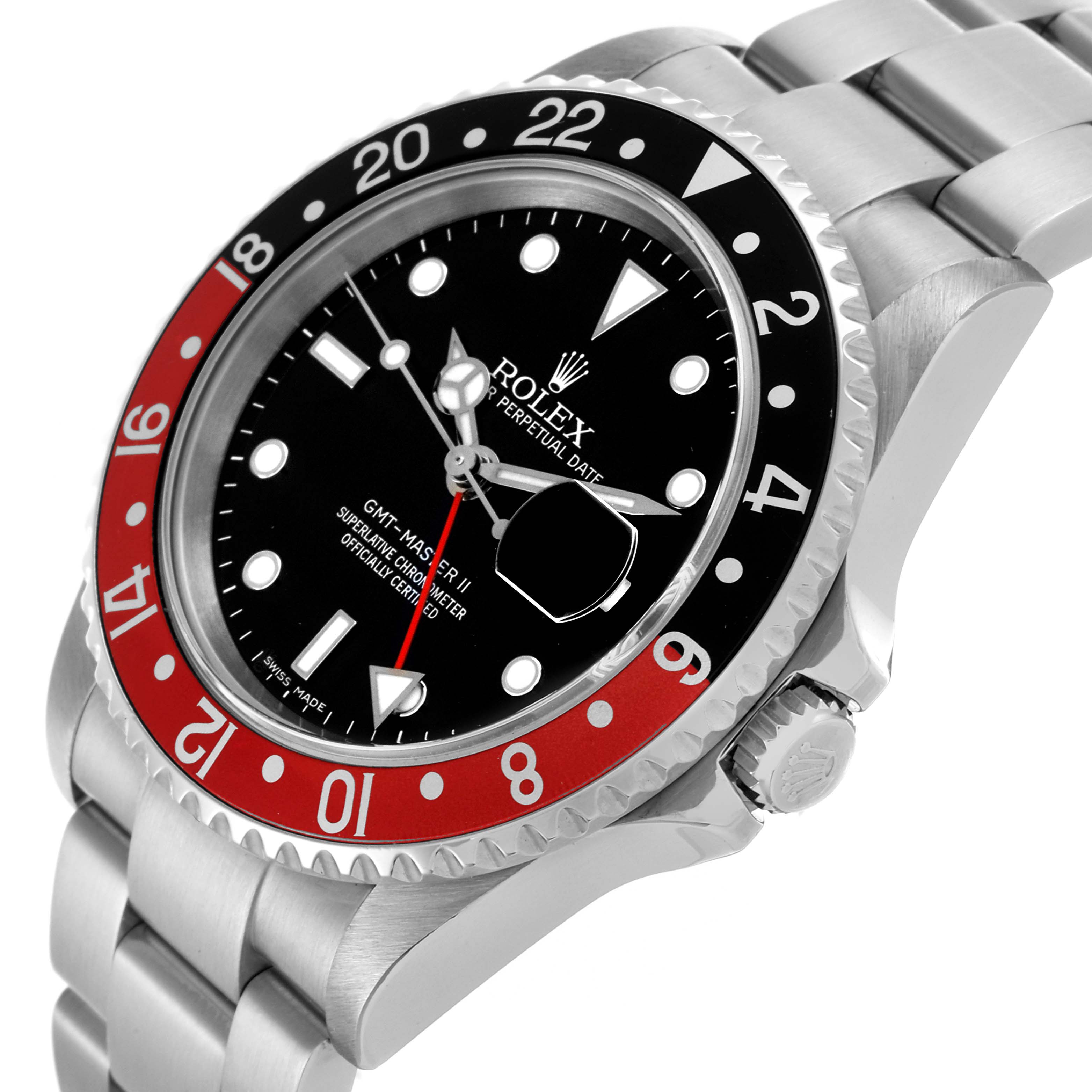The Rolex GMT-Master 16710 Men's Stainless Steel Black Dial 16710 Men's Stainless Steel Black Dial watch is shown from a three-quarter angle, highlighting the bezel, crown, and bracelet.