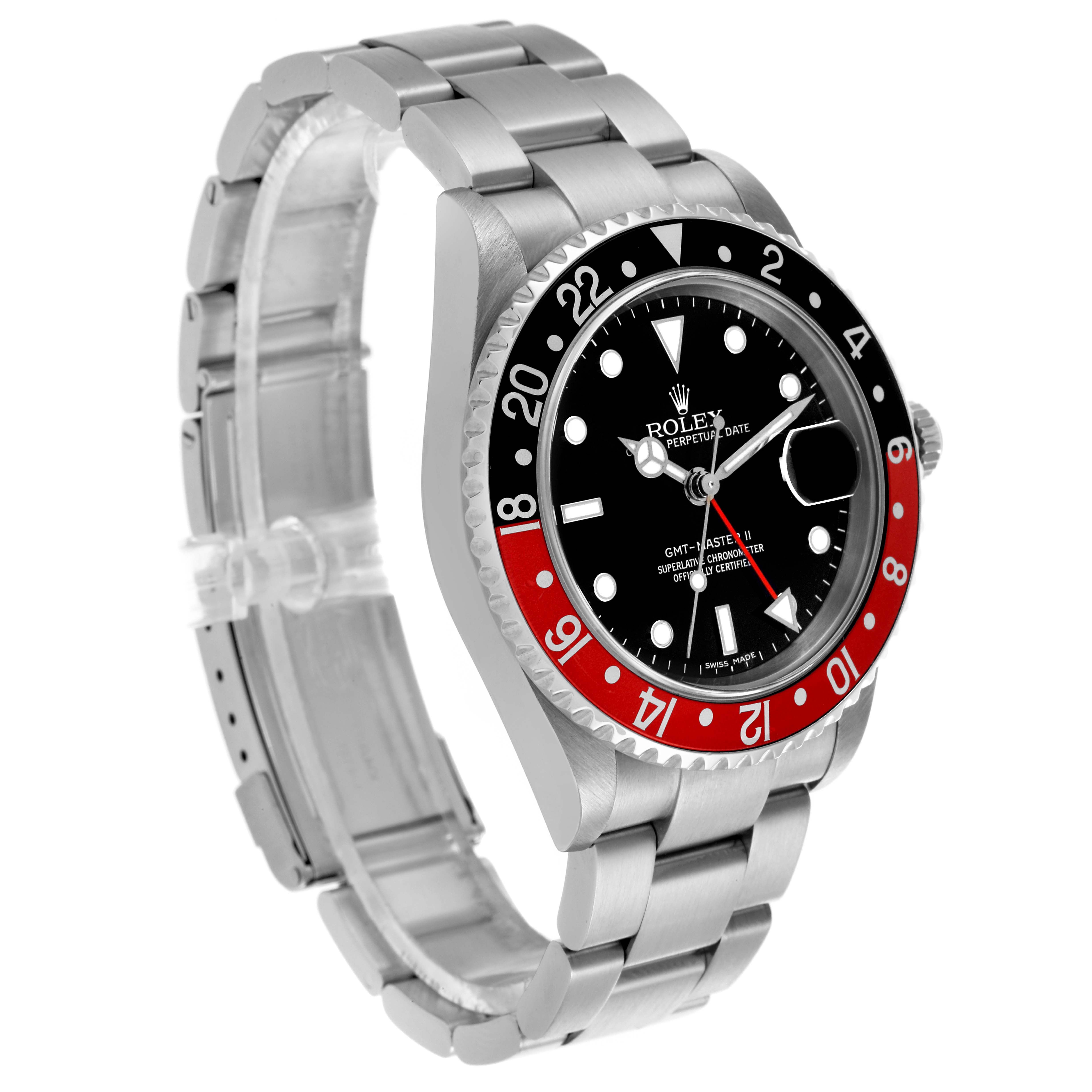 The Rolex GMT-Master 16710 Men's Stainless Steel Black Dial 16710 Men's Stainless Steel Black Dial watch is shown at a three-quarter angle, highlighting the bezel, face, and bracelet.