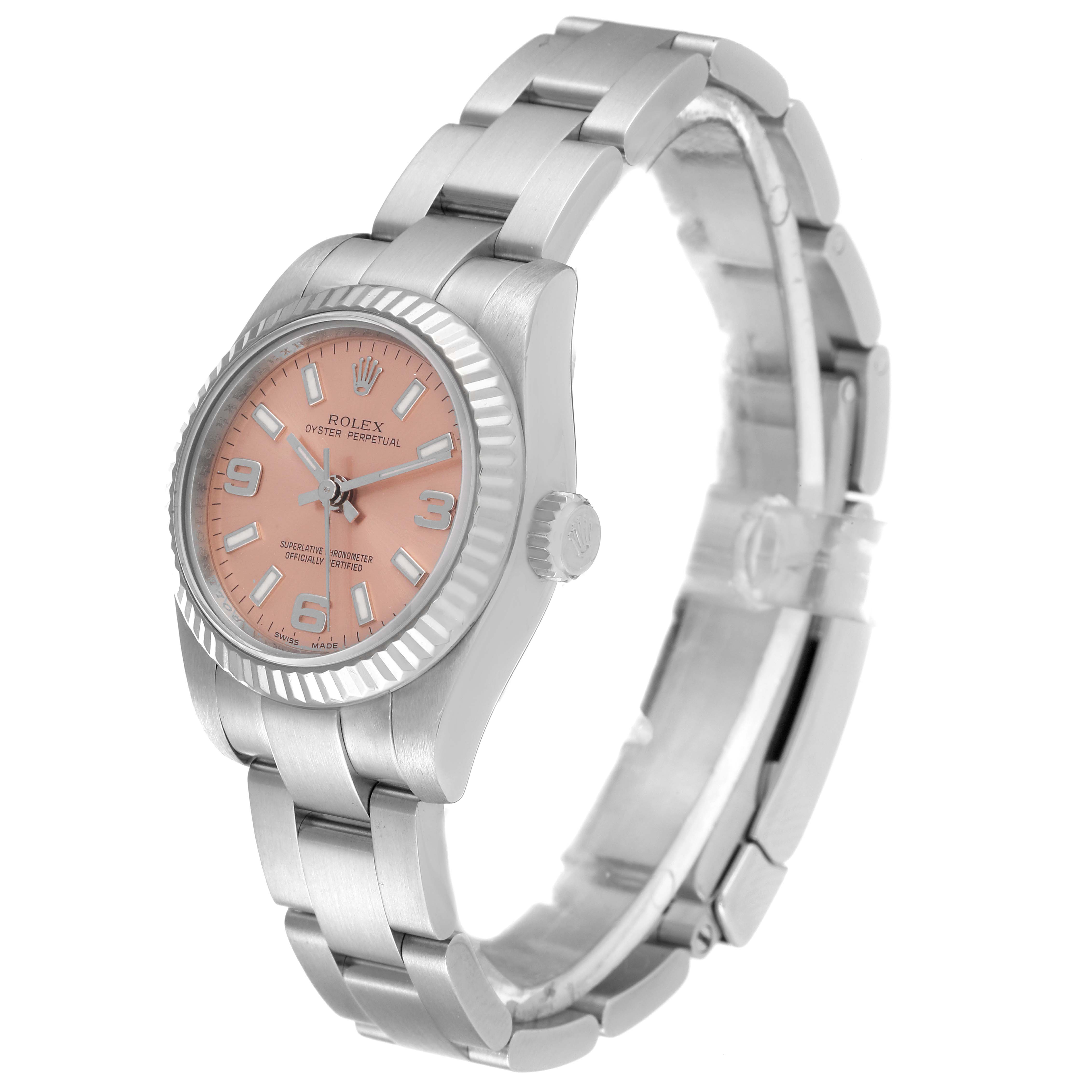 The image shows a Rolex Oyster Perpetual 176234 Women
s Stainless Steel Pink Dial 176234 Women
s Stainless Steel Pink Dial watch at a three-quarter angle, displaying the dial, bezel, crown, and bracelet.