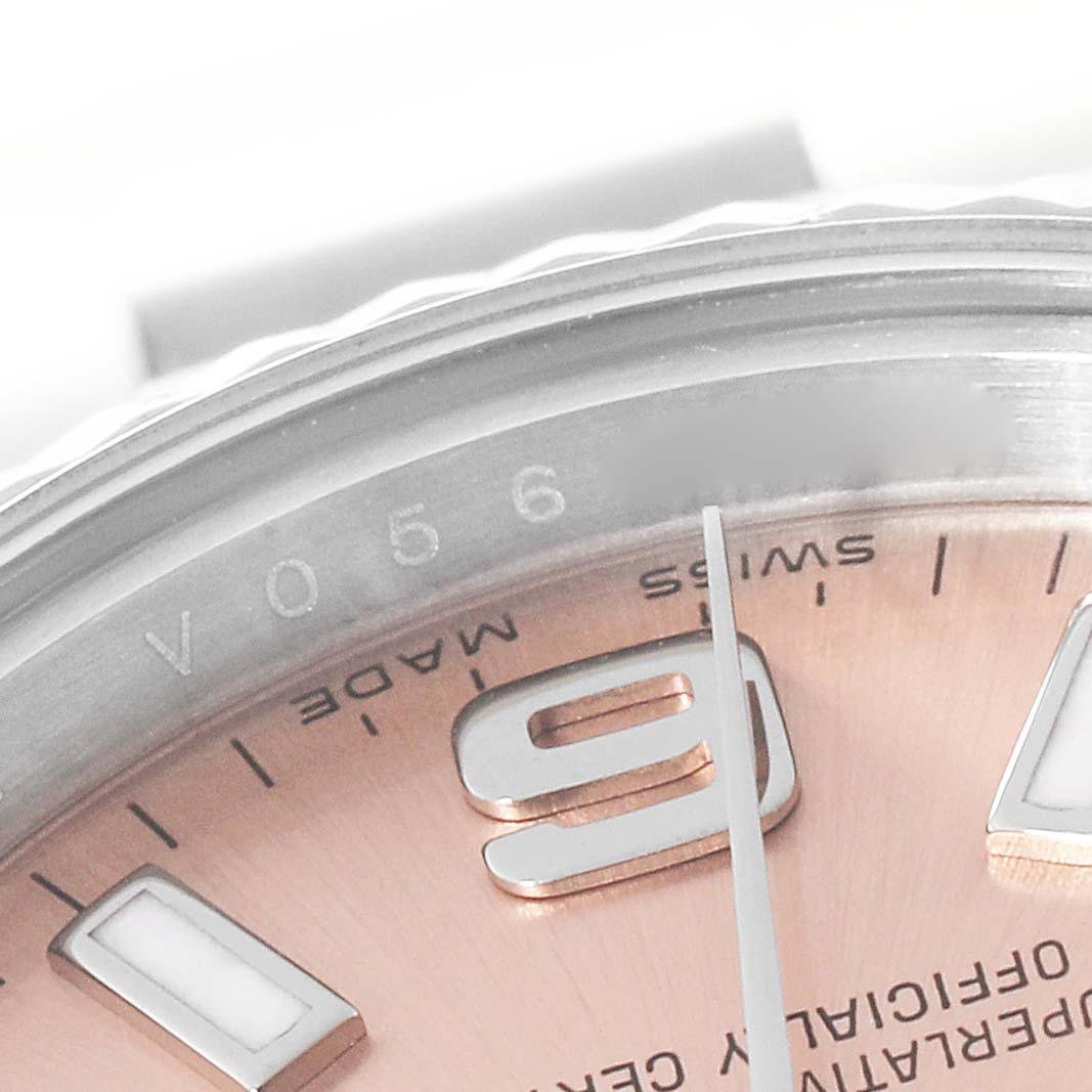 This image shows a close-up of the dial and bezel detail on a Rolex Oyster Perpetual 176234 Women
s Stainless Steel Pink Dial 176234 Women
s Stainless Steel Pink Dial watch.