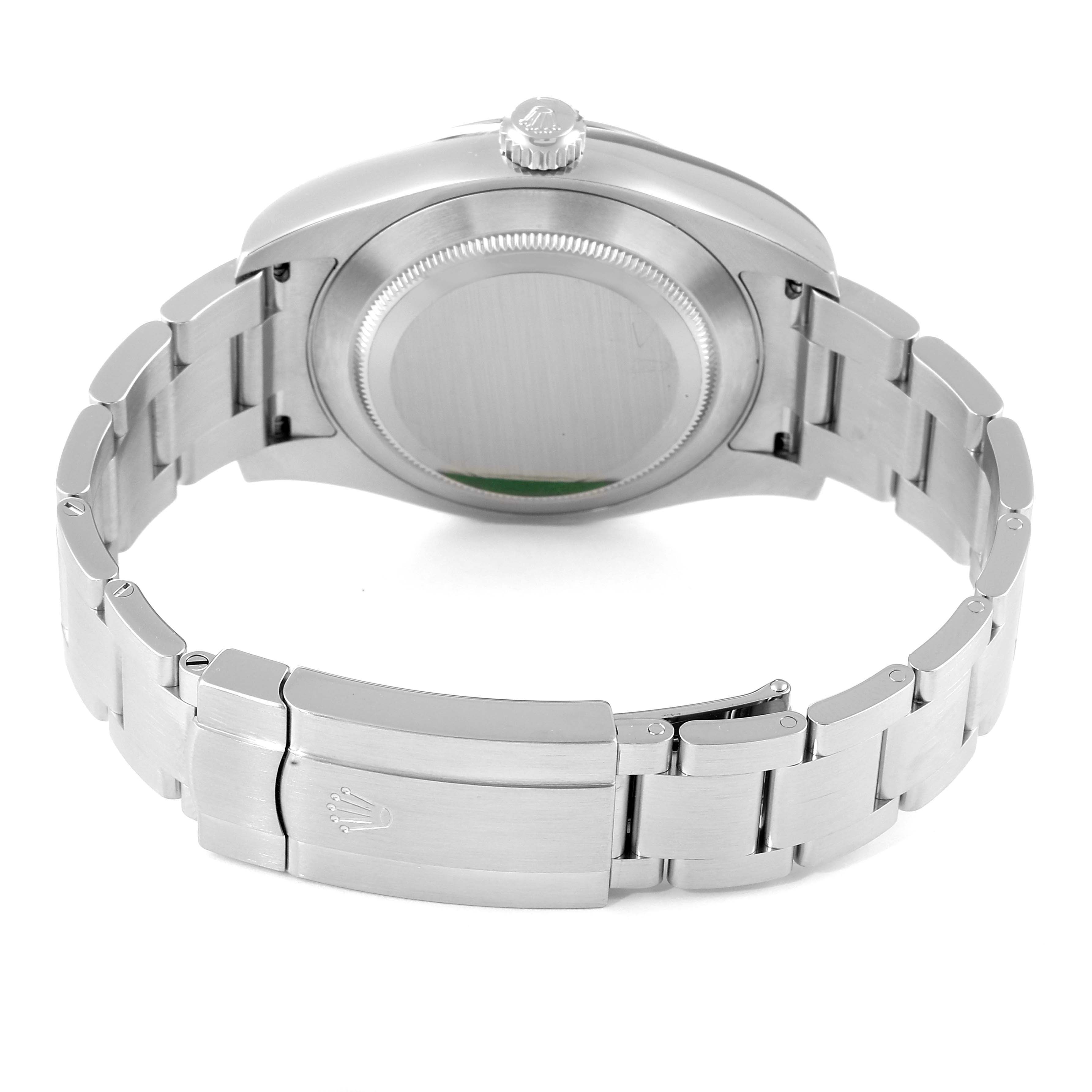 This image shows the back, case, crown, and bracelet of a Rolex Air-King 116900 Men's Stainless Steel Black Dial 116900 Men's Stainless Steel Black Dial watch from a rear angle.