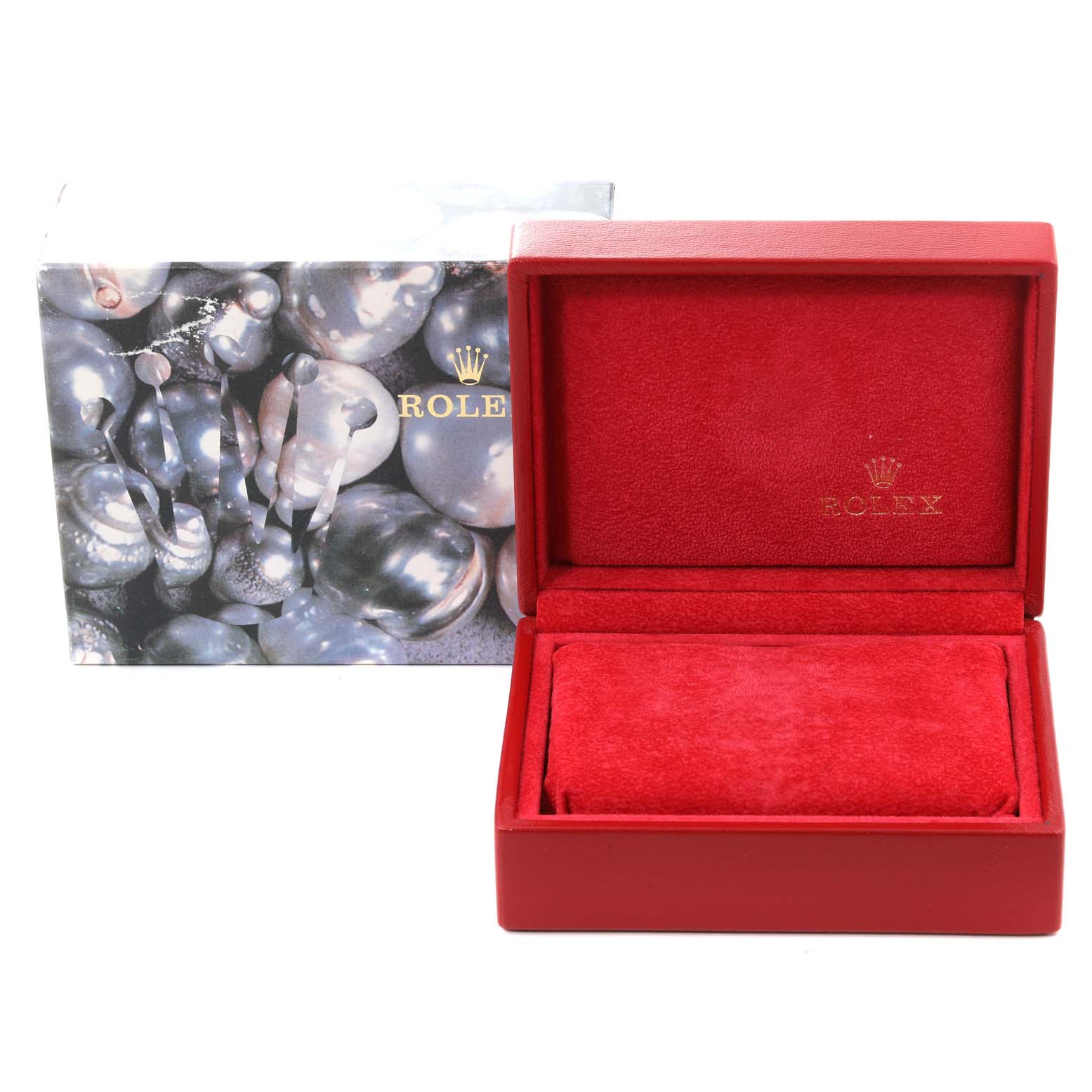 The image shows the opened red box and outer packaging of a Rolex Oyster Perpetual 67194 Women's Stainless Steel White Dial 67194 Women's Stainless Steel White Dial watch.