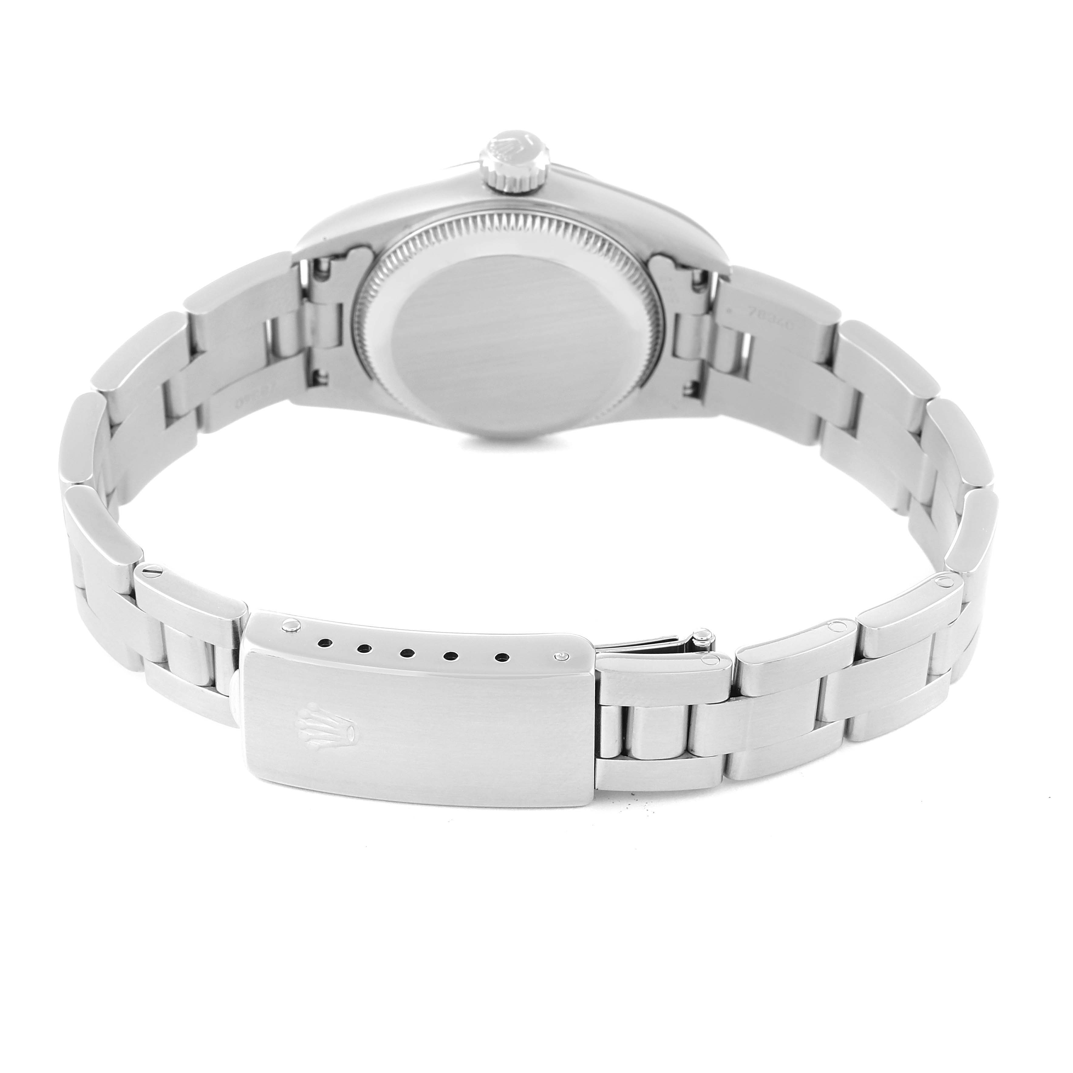 The image shows the back case and bracelet of a Rolex Oyster Perpetual 67194 Women's Stainless Steel White Dial 67194 Women's Stainless Steel White Dial watch.