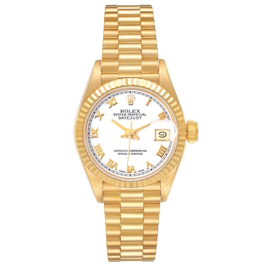 Rolex President Datejust 26 Yellow Gold White Dial Watch 69178 Box Papers SwissWatchExpo