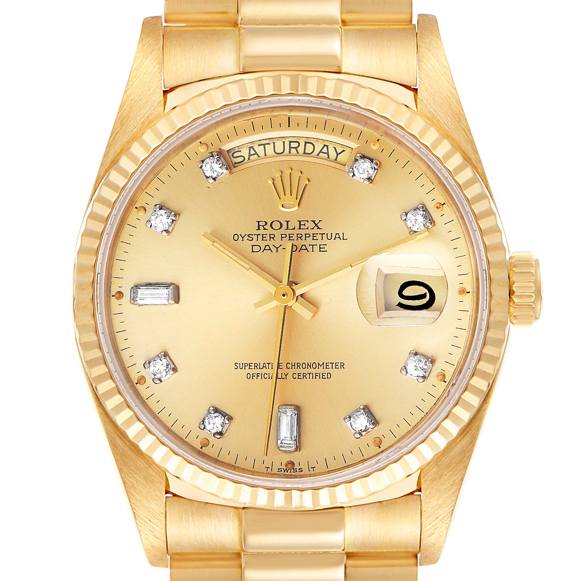 Rolex President Day-Date 18k Yellow Gold Diamond Mens Watch 18038 ...