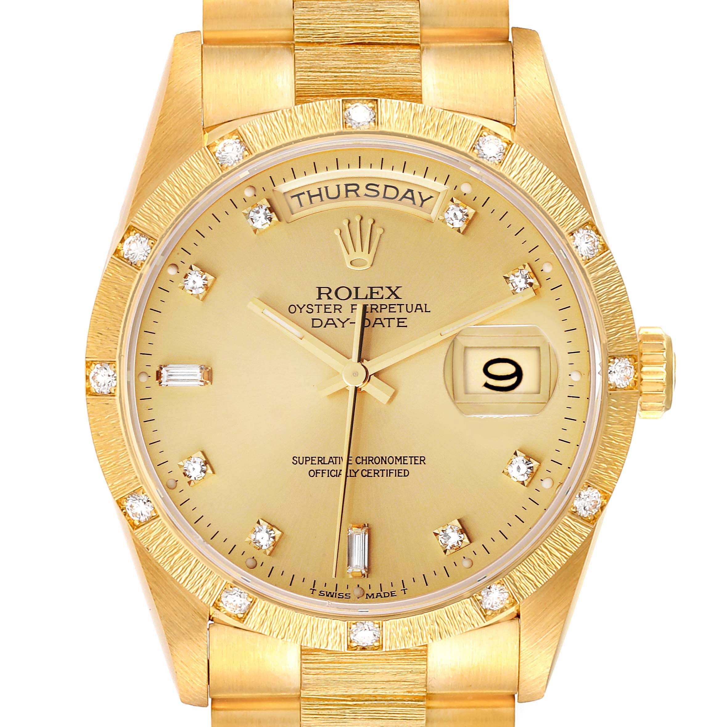 Rolex President Day-Date 18K Yellow Gold Diamond Mens Watch 18308 Box ...