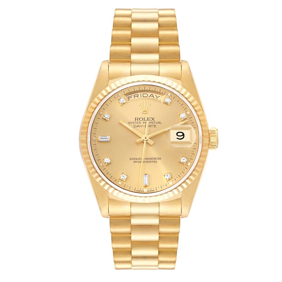 Rolex Day-Date President Yellow Gold String Diamond Mens Watch 18238