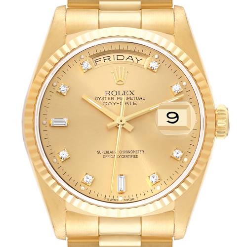 Photo of Rolex President Day-Date Champagne Diamond Dial Yellow Gold Mens Watch 18238
