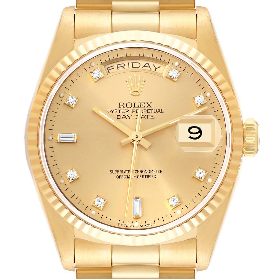 Rolex President Day-Date Champagne Diamond Dial Yellow Gold Mens Watch 18238 SwissWatchExpo