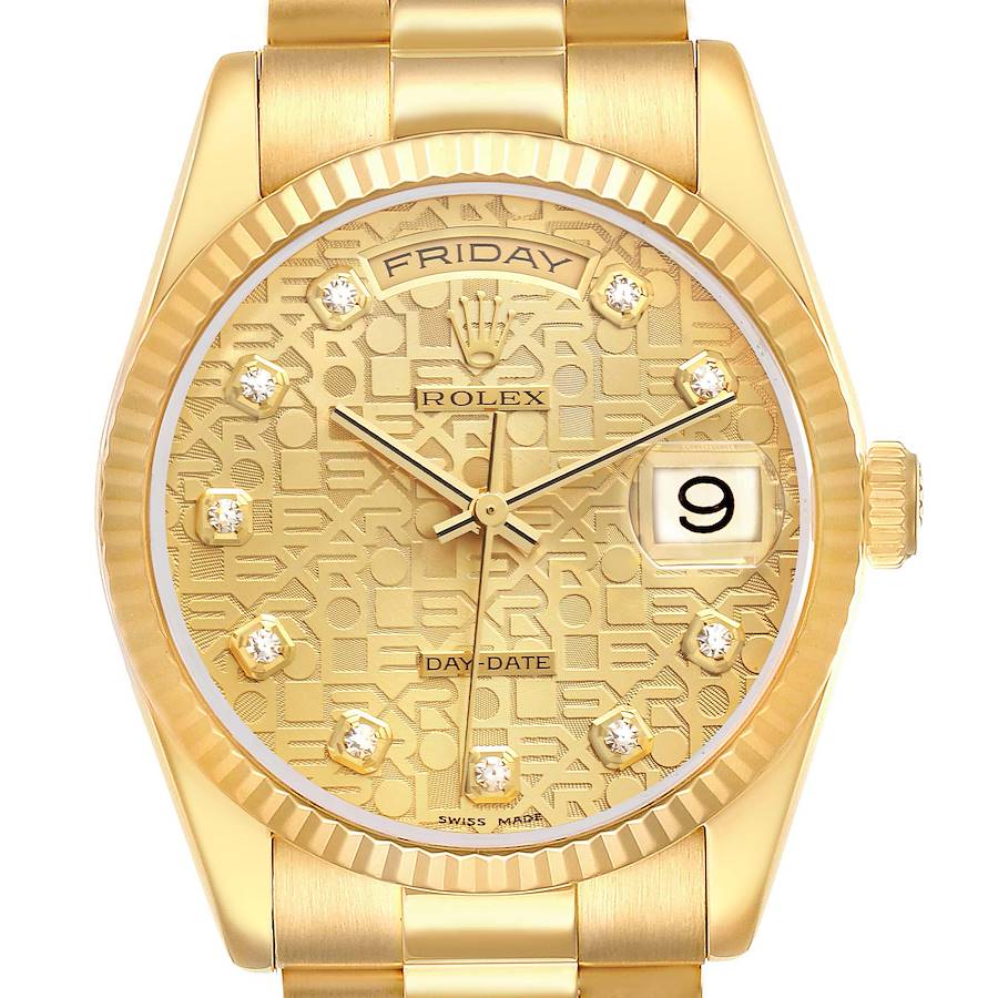 Rolex President Day-Date Yellow Gold Diamond Dial Mens Watch 118238 SwissWatchExpo