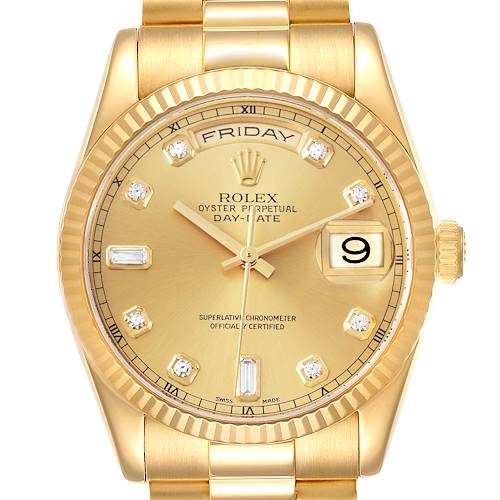 Photo of Rolex President Day Date Yellow Gold Diamond Mens Watch 118238