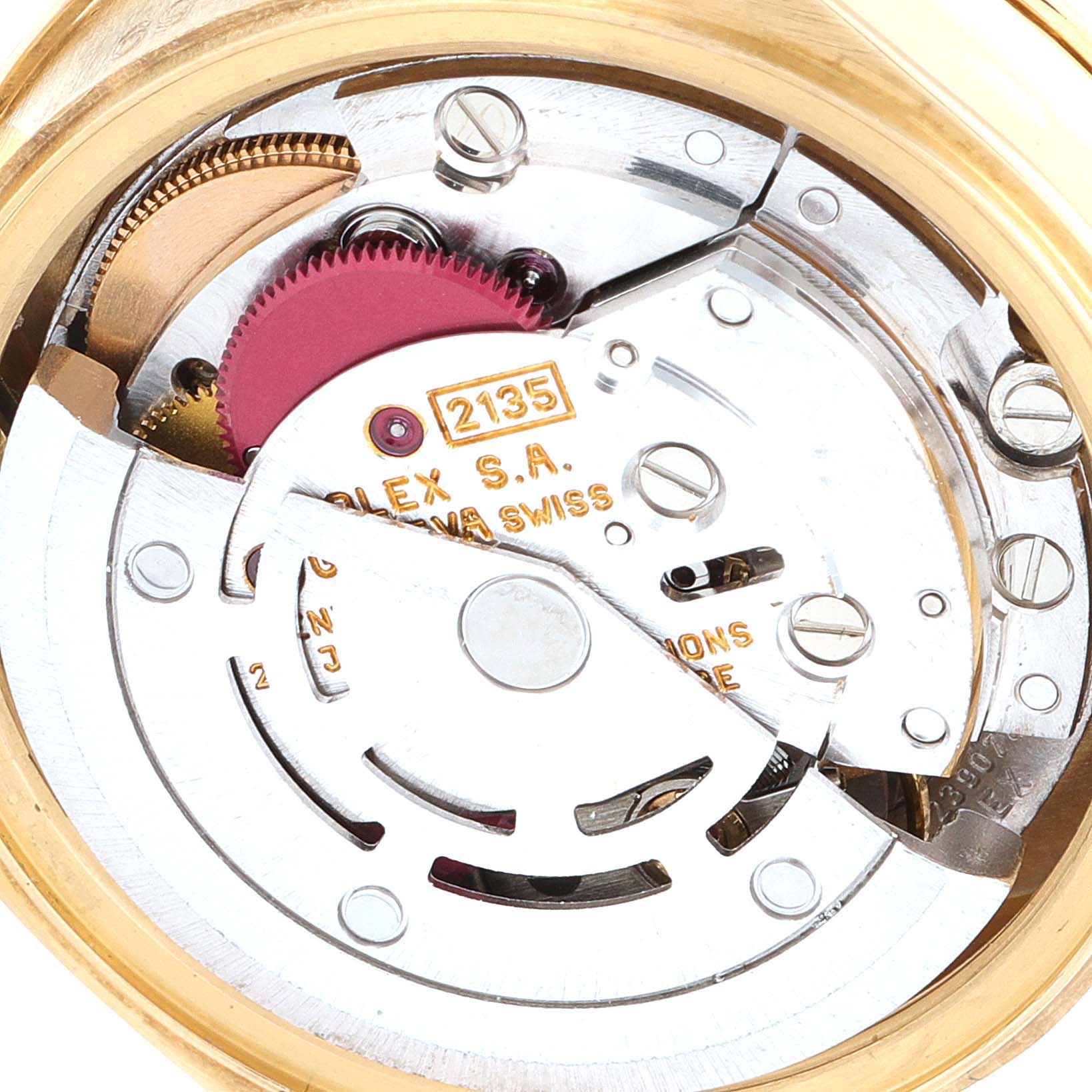 This image shows a close-up of the internal movement mechanism of a Rolex President 69158 Women
s Yellow Gold  69158 Women
s Yellow Gold  model watch.