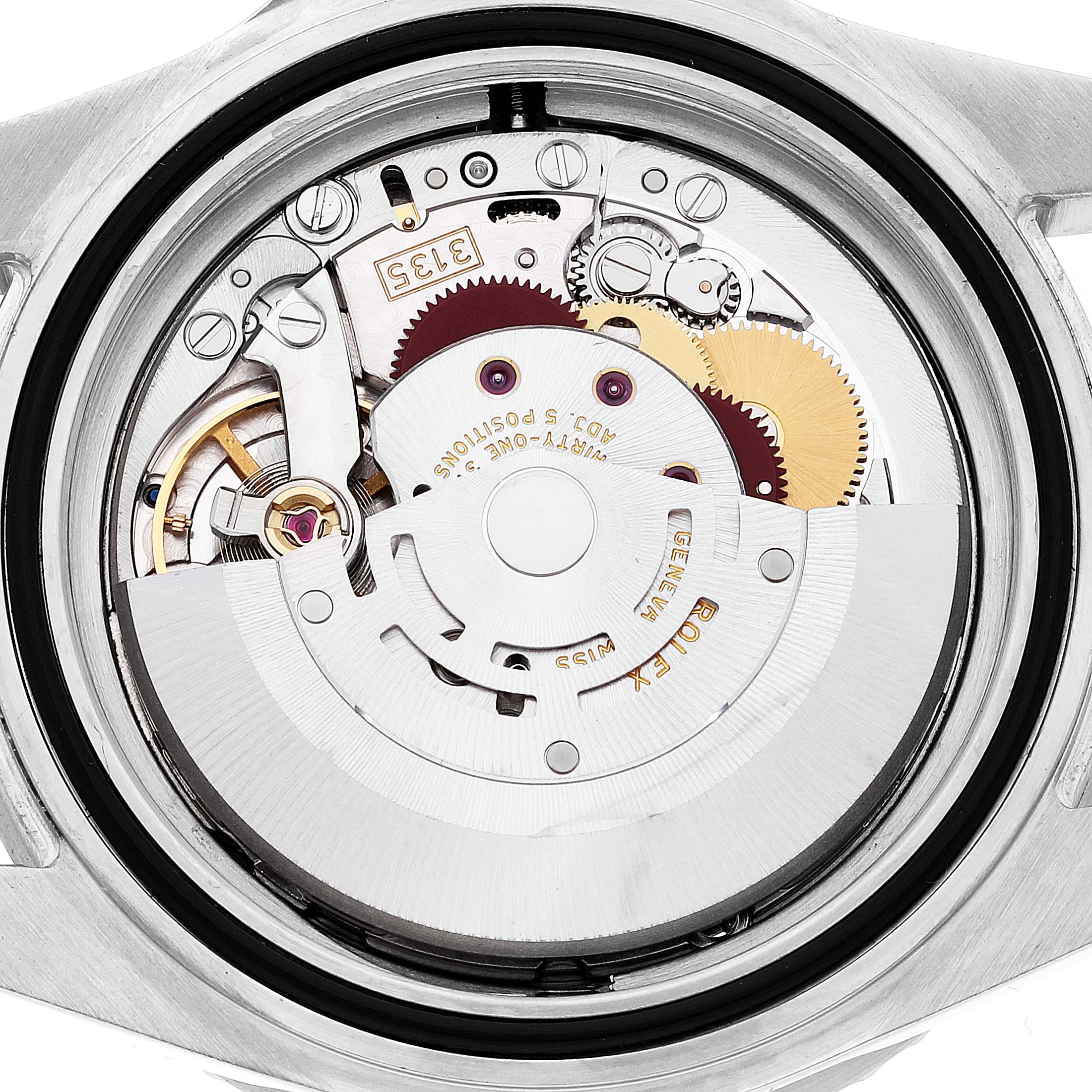 This image shows the internal mechanism of the Rolex Sea-Dweller 16600 Men
s Stainless Steel Black Dial 16600 Men
s Stainless Steel Black Dial watch from a back angle, revealing gears and the rotor.