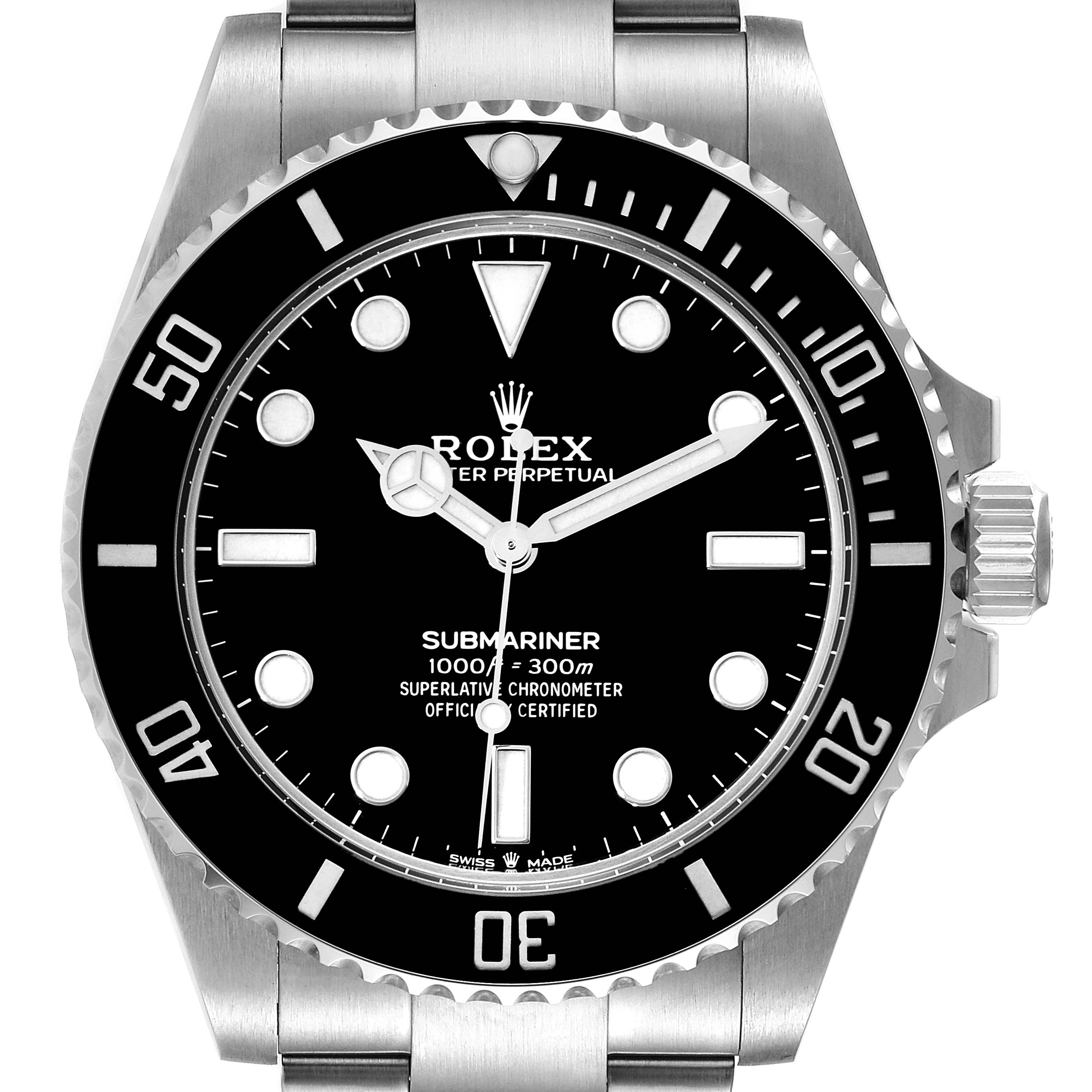 The Rolex Submariner 124060 Men
s Stainless Steel Black Dial 124060 Men
s Stainless Steel Black Dial is shown from the front, displaying the dial, bezel, and part of the bracelet.