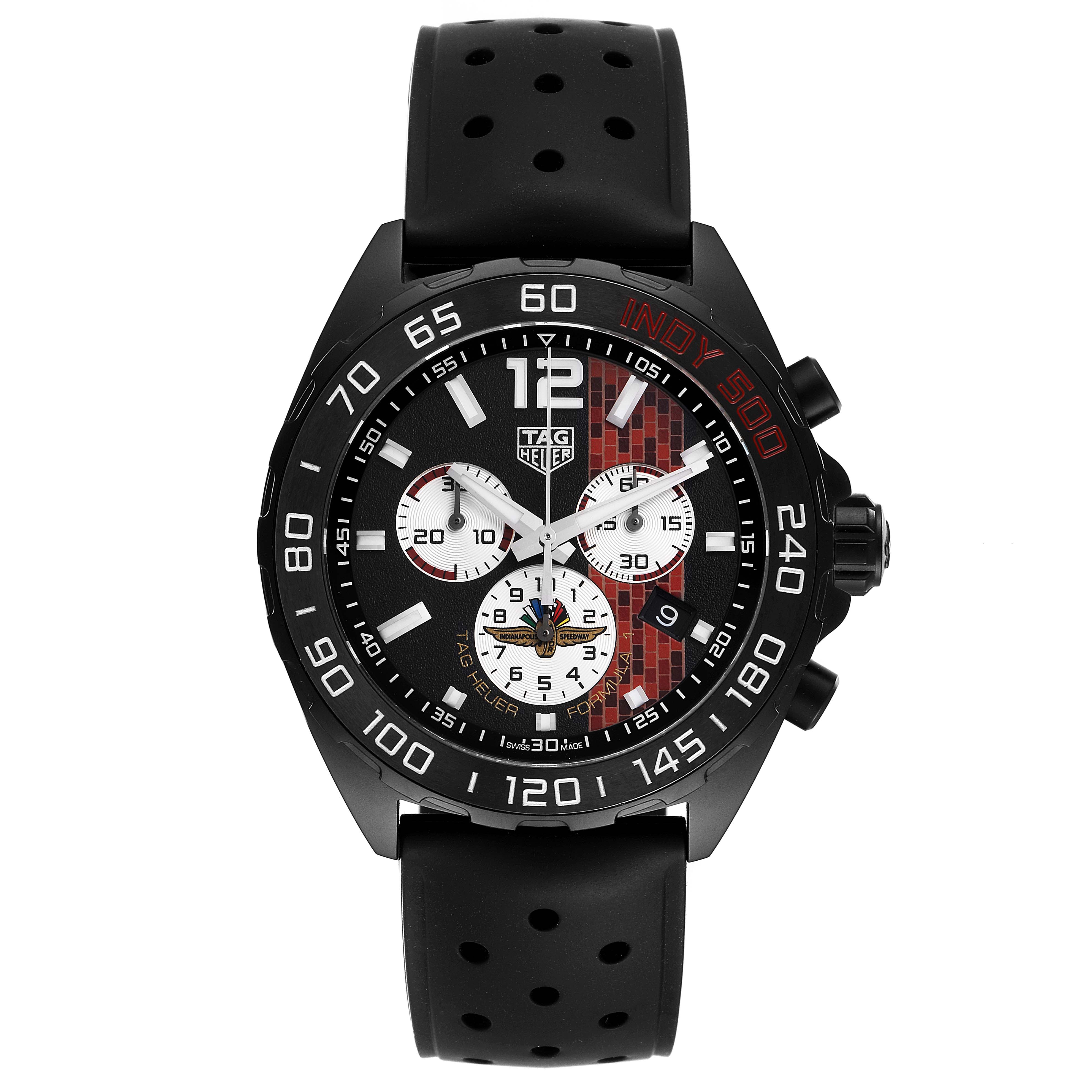 The image shows a front view of the Tag Heuer Formula 1 CAZ101AD.FT8024 Men's Stainless Steel Black Dial CAZ101AD.FT8024 Men's Stainless Steel Black Dial watch, focusing on the dial, bezel, and strap.