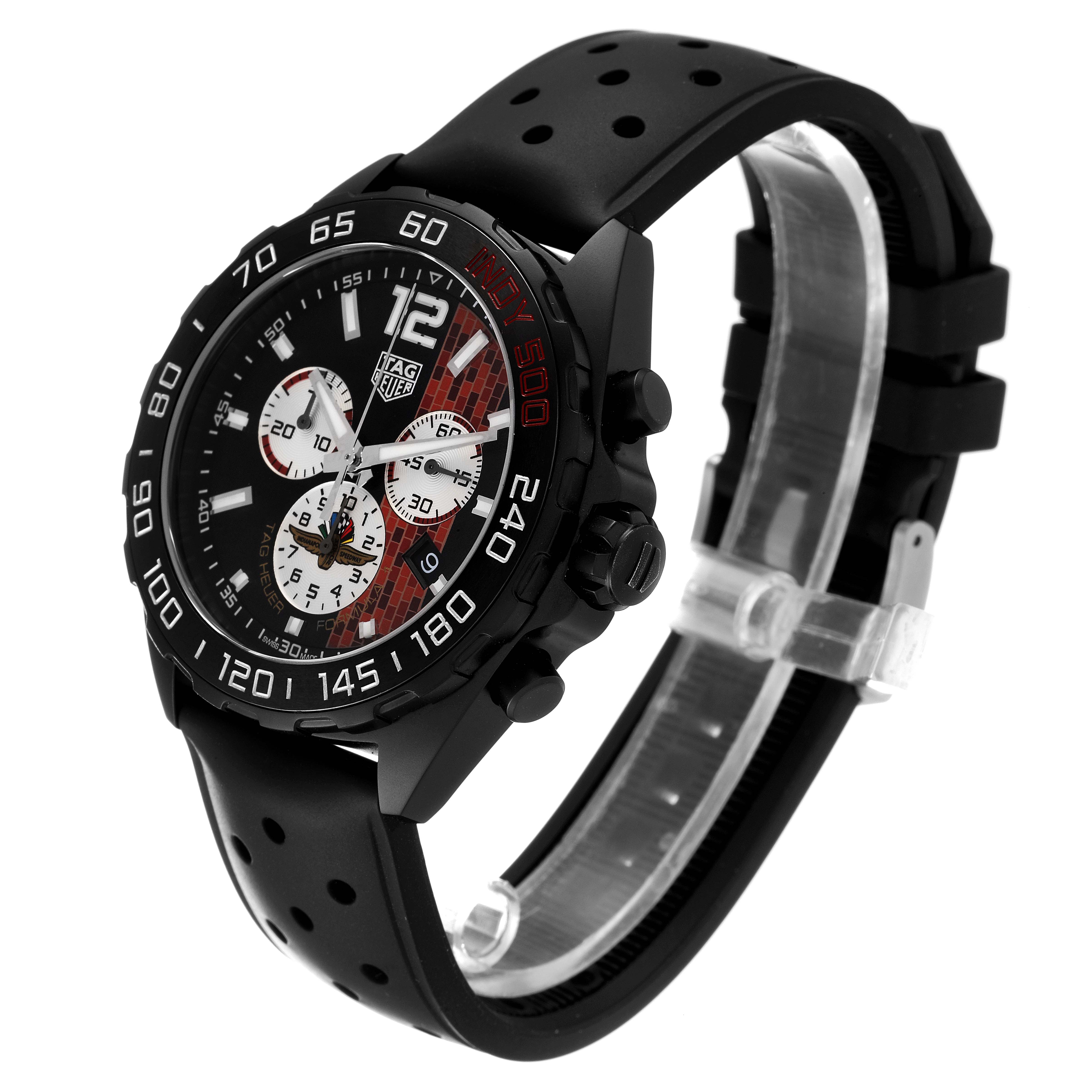 The image shows a Tag Heuer Formula 1 CAZ101AD.FT8024 Men's Stainless Steel Black Dial CAZ101AD.FT8024 Men's Stainless Steel Black Dial watch at a three-quarter angle, highlighting the black bezel, chronograph dials, and rubber strap.