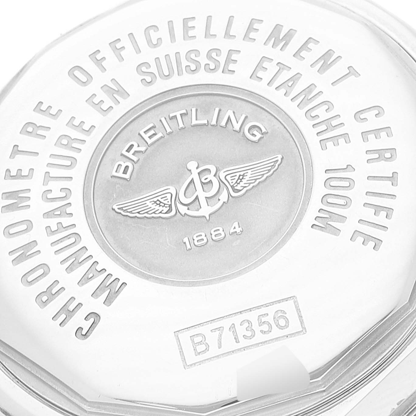 The image shows the case back of the Breitling B71356 Women's Steel and Gold (two tone) Mother of Pearl Dial B71356 Women's Steel and Gold (two tone) Mother of Pearl Dial Cockpit Steel Yellow Gold Diamond Bezel MOP Dial Ladies Watch model B71356.