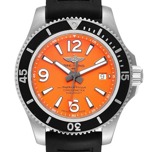 Photo of Breitling Superocean 42 Orange Dial Steel Mens Watch A17366 Box Papers