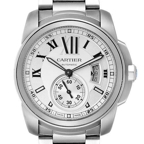 Photo of Calibre De Cartier Silver Dial Steel Automatic Mens Watch W7100015 Box