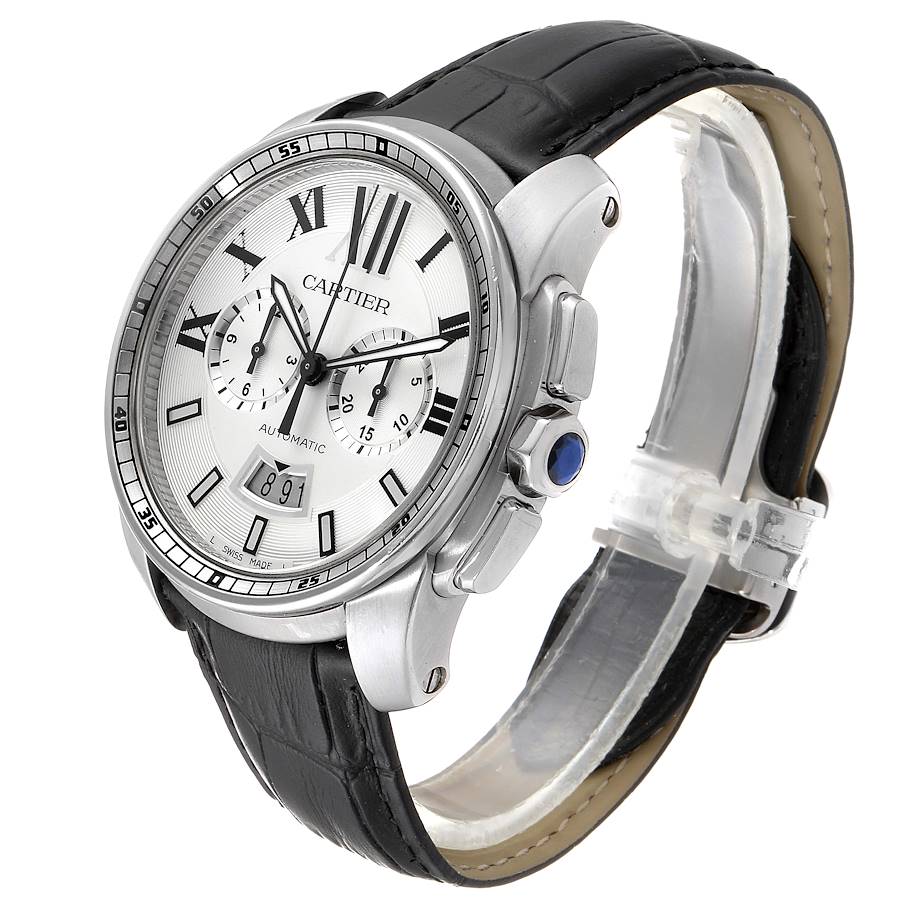 Calibre De Cartier Steel Chronograph Silver Dial Mens Watch W7100046 ...