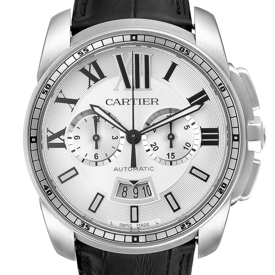 Calibre De Cartier Steel Chronograph Silver Dial Mens Watch W7100046 ...