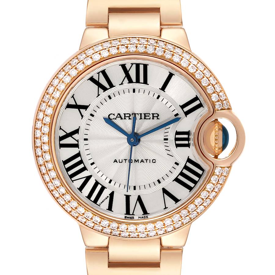 Cartier Ballon Bleu Automatic Rose Gold Diamond Ladies Watch WE902034 Papers SwissWatchExpo