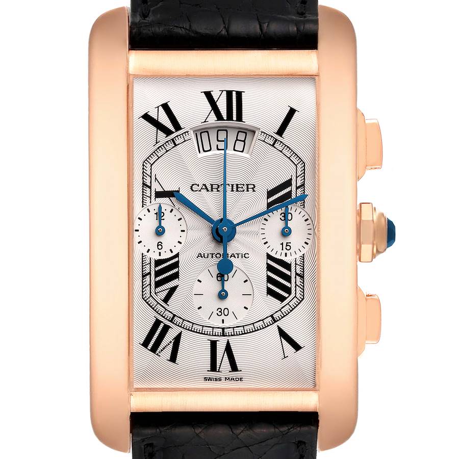 Cartier Tank Americaine XL Chronograph 18K Rose Gold Watch W2610751 Box Card SwissWatchExpo