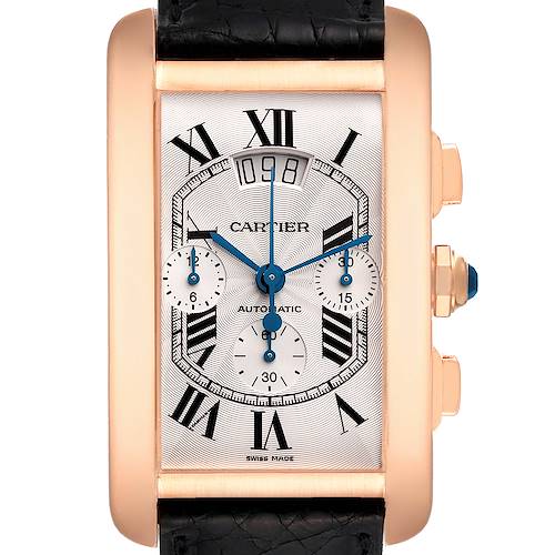 Photo of Cartier Tank Americaine XL Chronograph 18K Rose Gold Watch W2610751 Box Card