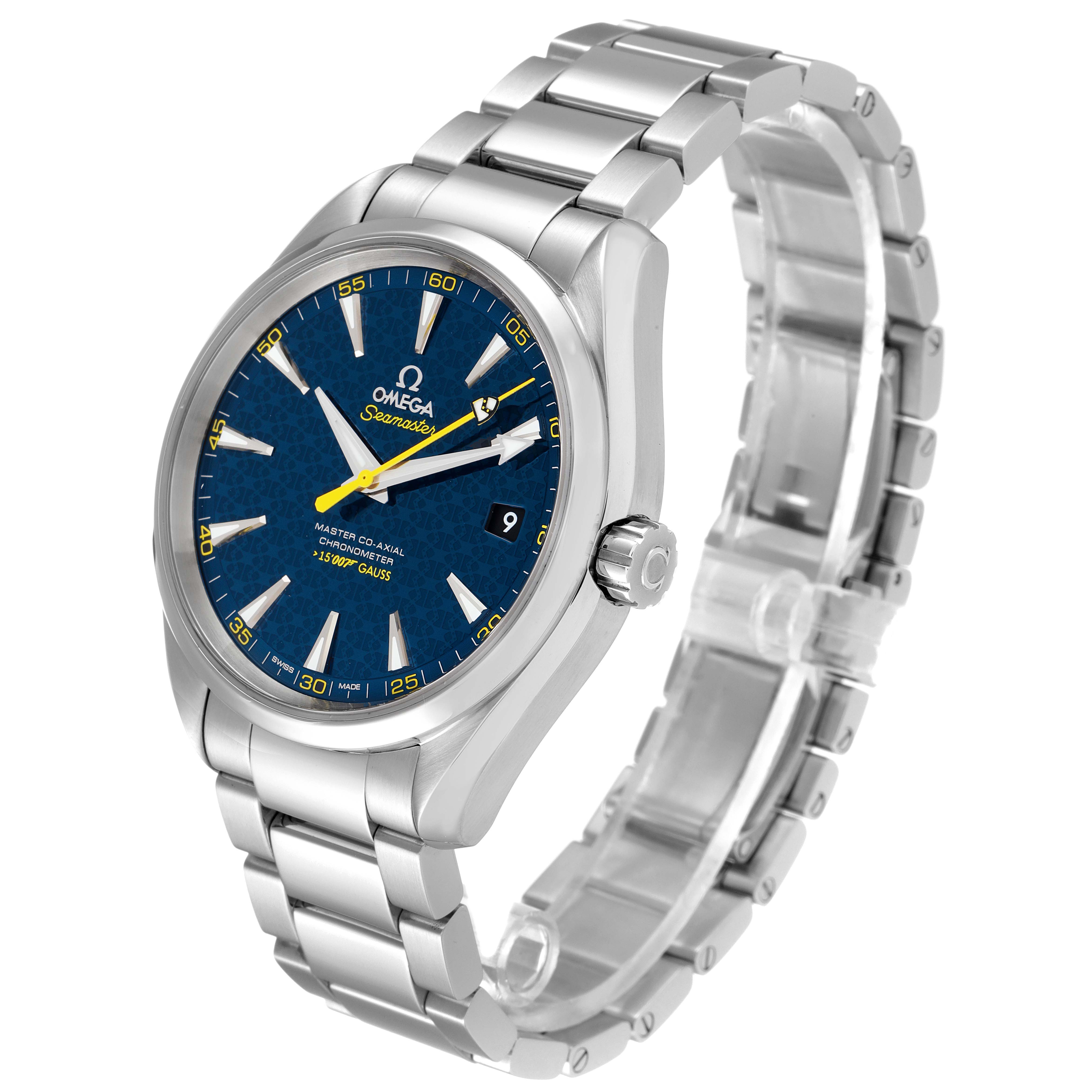 The image shows a front-angle view of the Omega Aqua Terra 231.10.42.21.03.004 Men's Stainless Steel Blue Dial 231.10.42.21.03.004 Men's Stainless Steel Blue Dial watch, highlighting its face, bracelet, and crown.