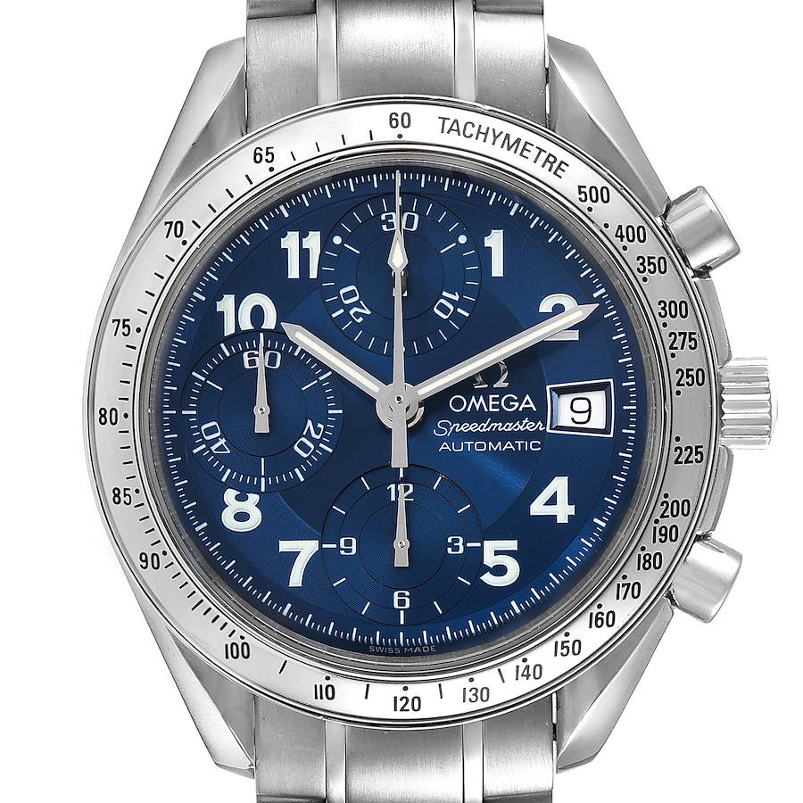 Omega Speedmaster Date Blue Dial Chronograph Steel Mens Watch 3513.82.00 SwissWatchExpo