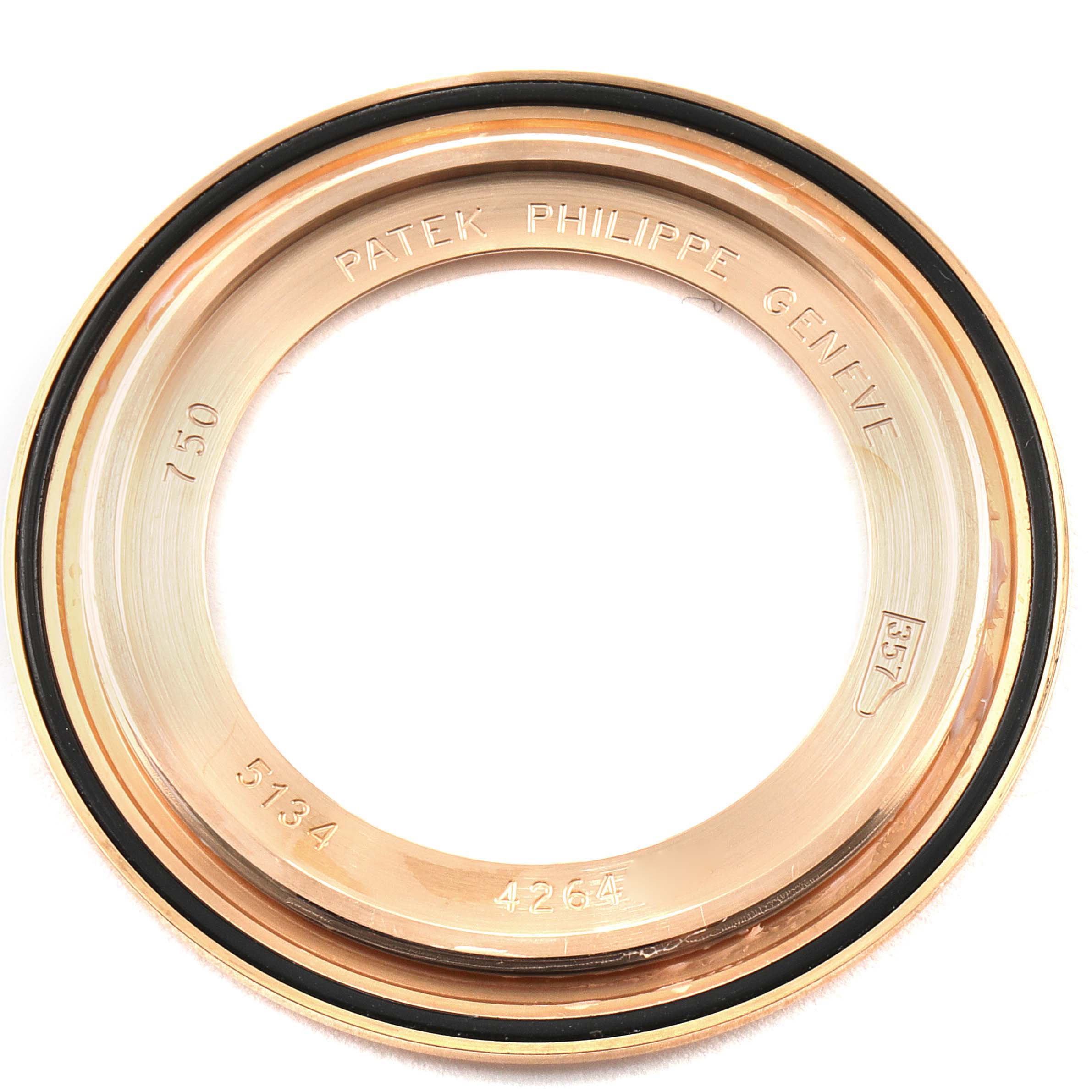 This image shows the bezel of a Patek Philippe Calatrava 5134R-011 Men
s Rose Gold Silver Dial 5134R-011 Men
s Rose Gold Silver Dial model, viewed from above.