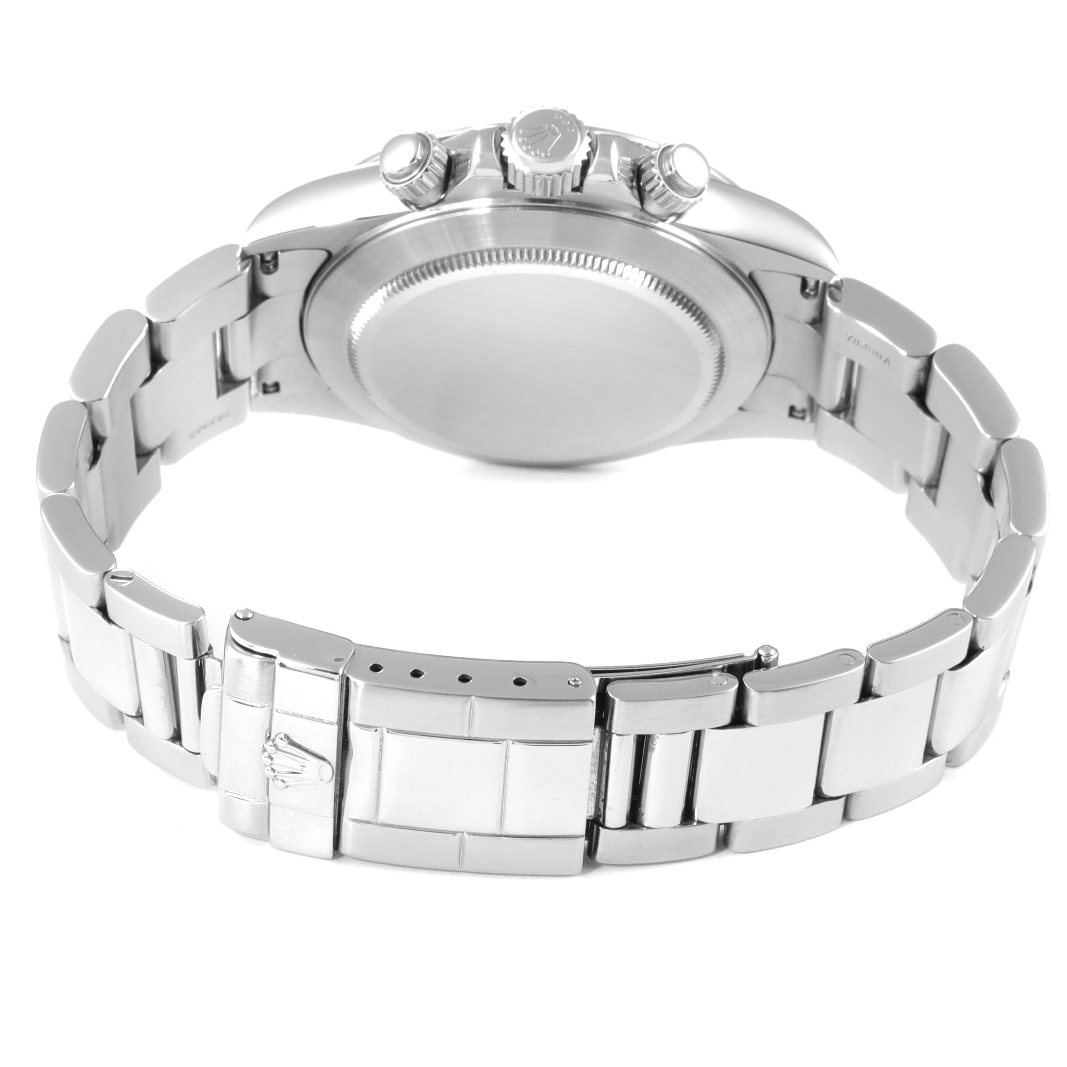 This image shows the back and bracelet of a Rolex Daytona 16520 Men's Stainless Steel Black Dial 16520 Men's Stainless Steel Black Dial watch, focusing on the clasp and side view of the case.