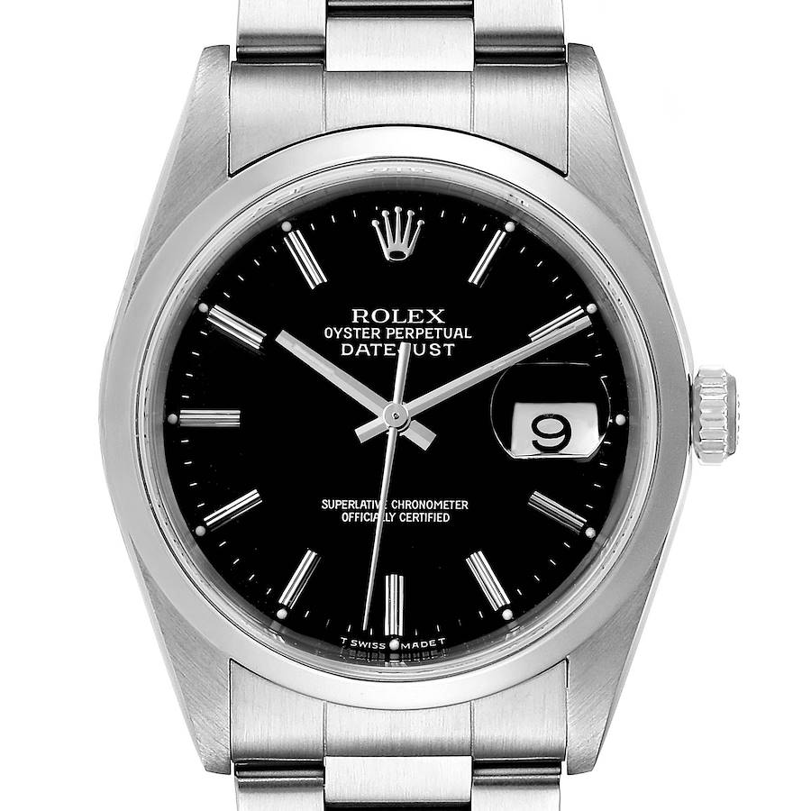 Rolex Datejust Black Dial Steel Mens Watch 16200 SwissWatchExpo