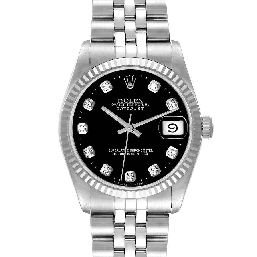 Rolex Datejust Midsize Steel White Gold Diamond Dial Watch 68274 Box Papers SwissWatchExpo