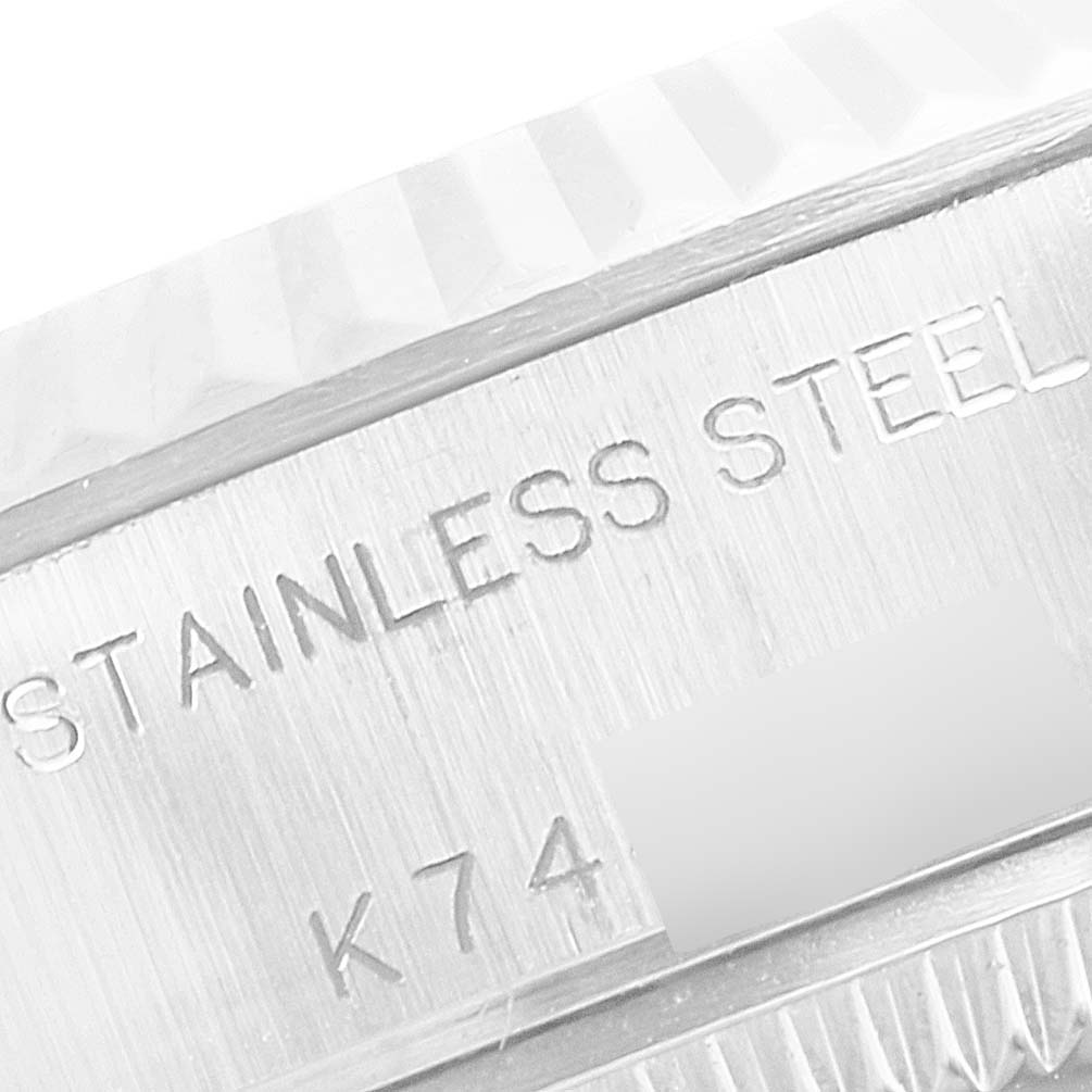 The image shows a close-up of the stainless steel marking on the Rolex Datejust 79174 Women's Stainless Steel Silver Dial 79174 Women's Stainless Steel Silver Dial model watch.