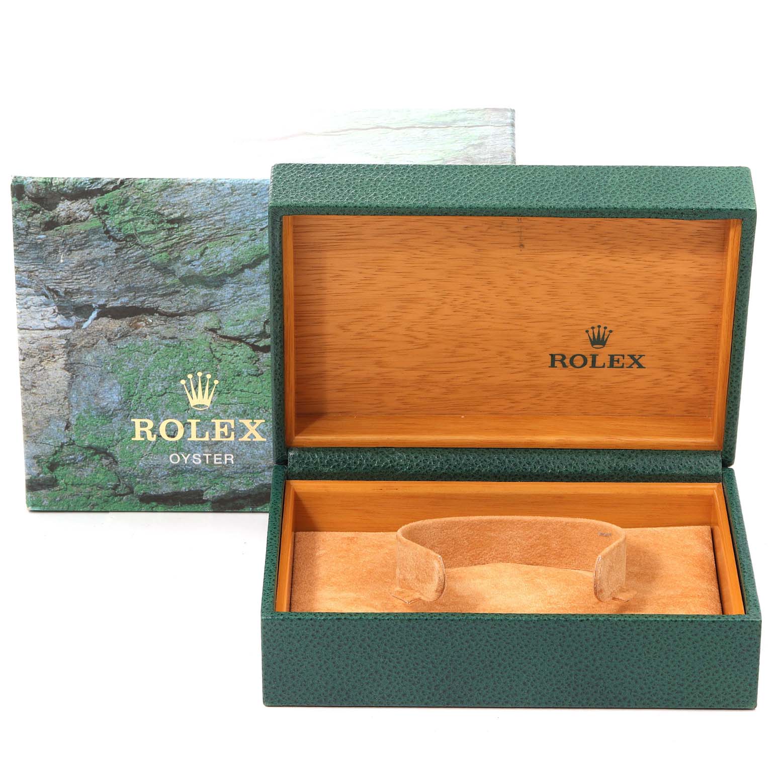 The image shows an open Rolex Datejust 16233 Men's Steel and Gold (two tone) Champagne Dial 16233 Men's Steel and Gold (two tone) Champagne Dial watch box and outer packaging, viewed from the front.