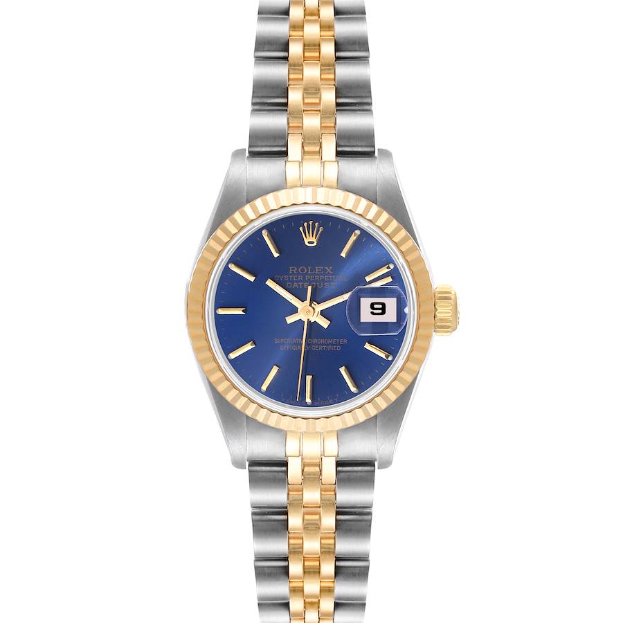 Rolex Datejust Steel Yellow Gold Fluted Bezel Blue Dial Watch 69173 SwissWatchExpo