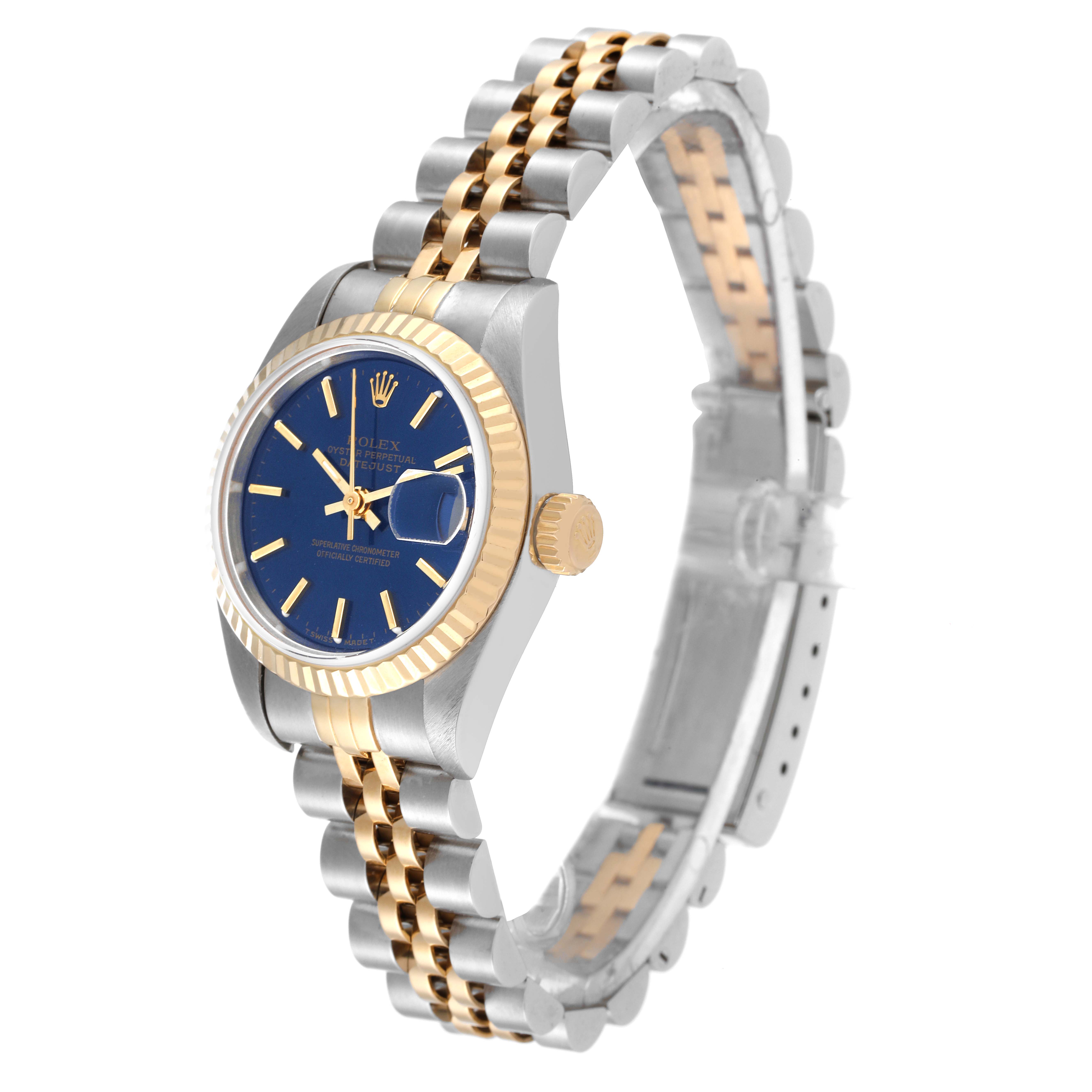 Rolex Datejust Steel Yellow Gold Fluted Bezel Blue Dial Watch 69173 ...