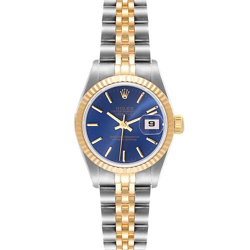 Photo of Rolex Datejust Steel Yellow Gold Fluted Bezel Blue Dial Watch 69173